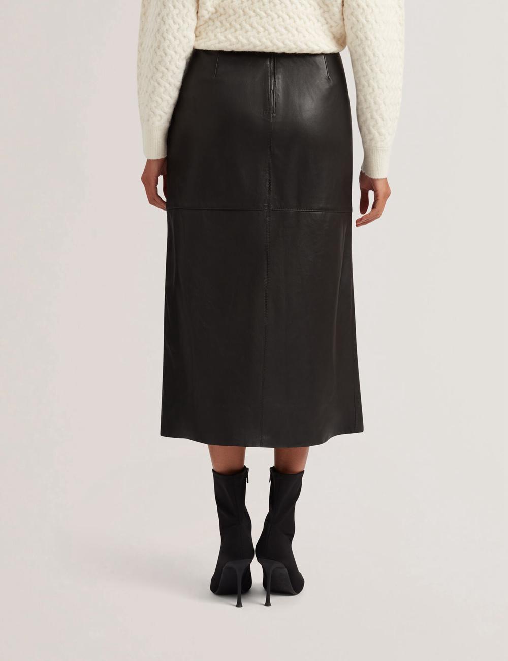 Women Ted Baker AOTO - Leather Pencil With Seam Detail Midi Skirts Black | DCMQ40713