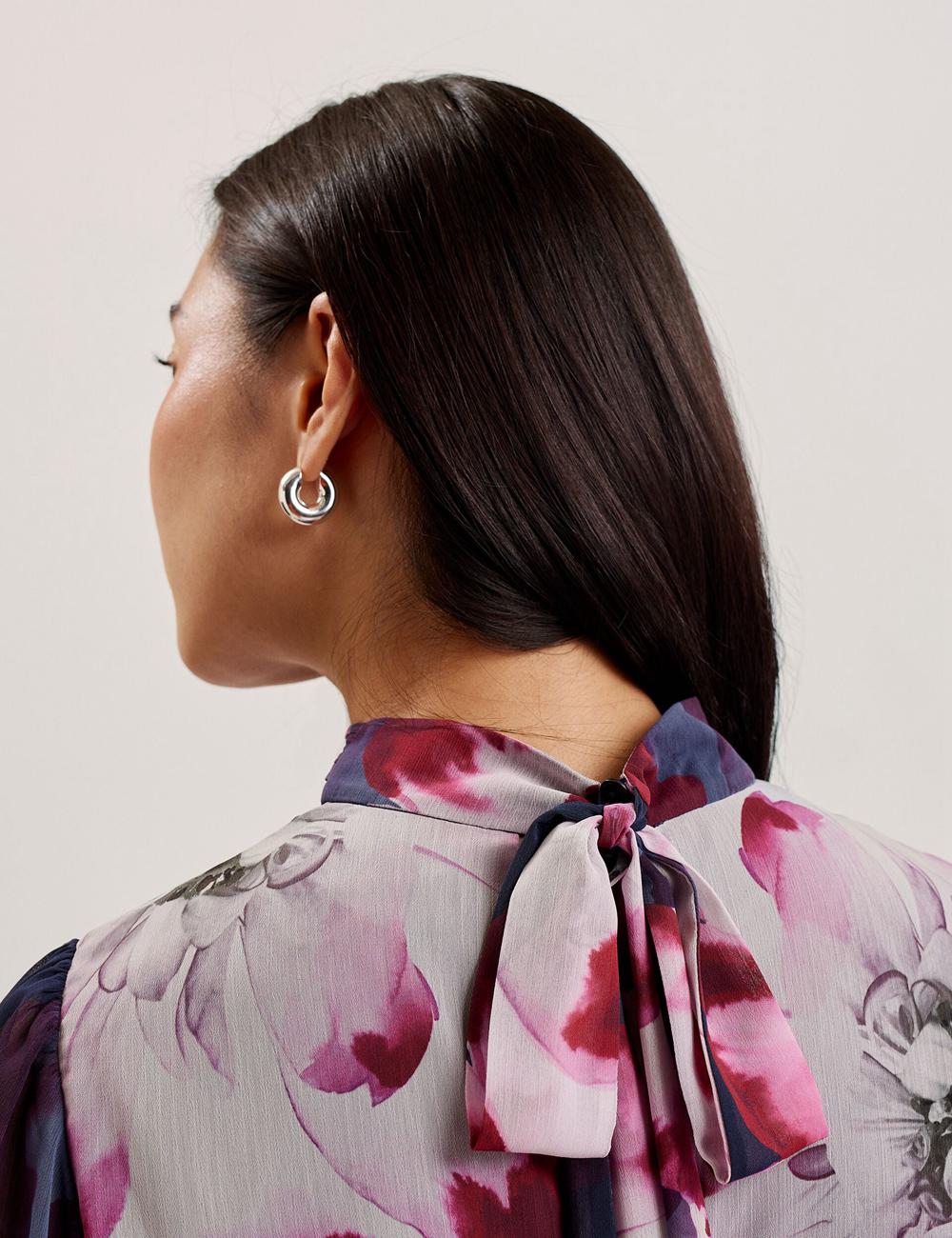 Women Ted Baker ARACELY - Floral High Neck Long Sleeve Mini Dresses Navy | AYNX41785