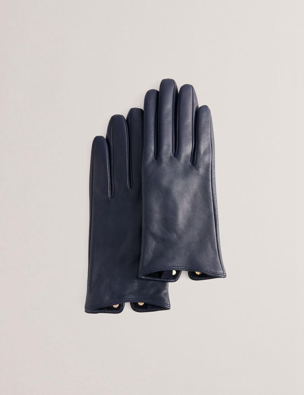 Women Ted Baker ARLEOS - Leather Split Cuff Gloves Navy | PNTB42978