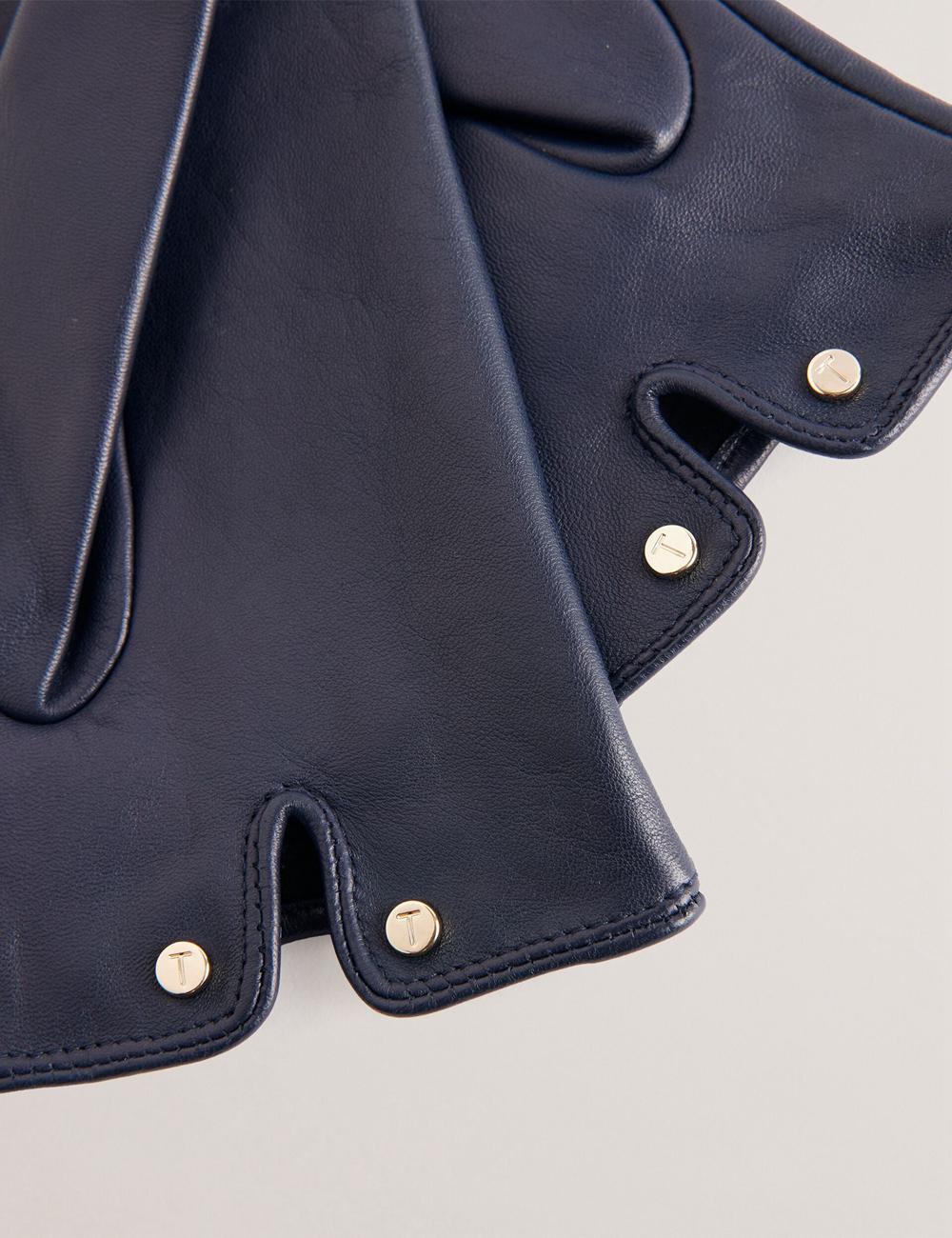 Women Ted Baker ARLEOS - Leather Split Cuff Gloves Navy | PNTB42978