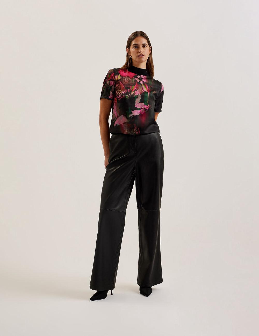 Women Ted Baker ASTHAA - Floral Woven Front Short Sleeve Top Blouses Black | DITX93760