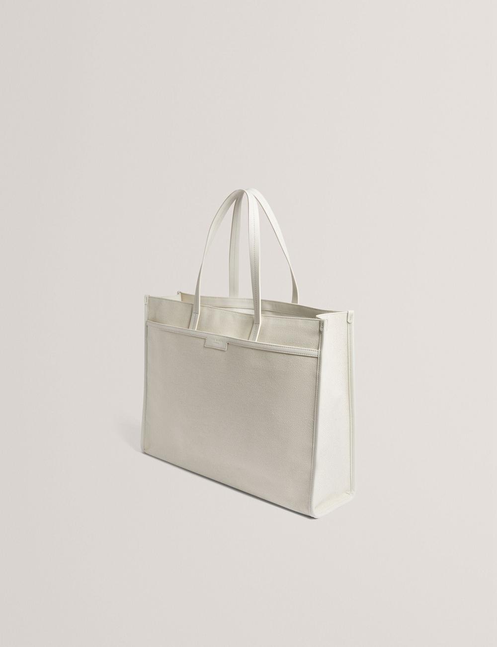Women Ted Baker AUDOS - Rose Detail Wide Canvas Tote Bags Ecru | YGHM35680