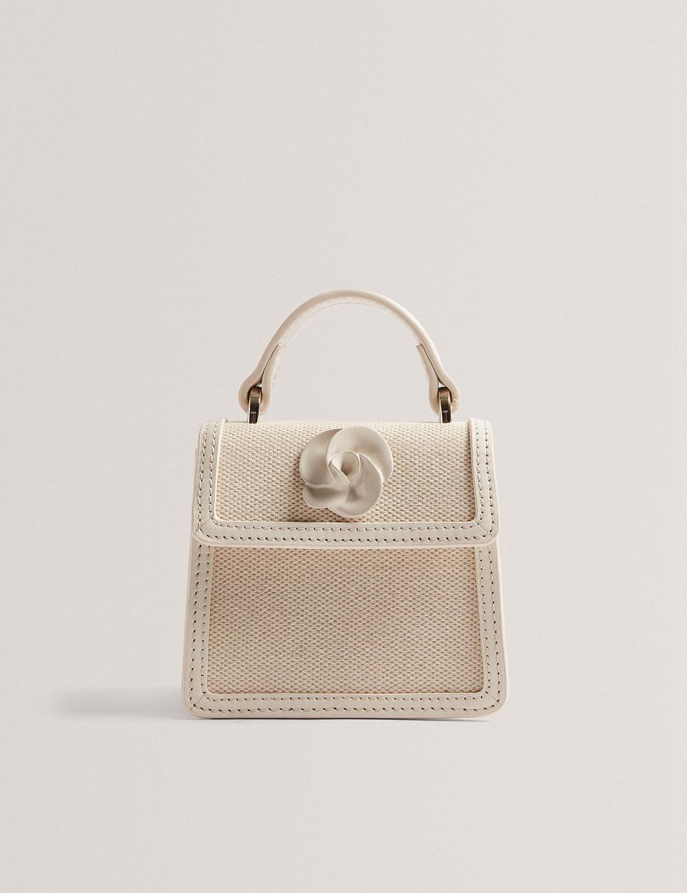 Women Ted Baker AUDOU - Rose Detail Canvas Mini Top Handle Crossbody Bags Ecru | QDFX85947