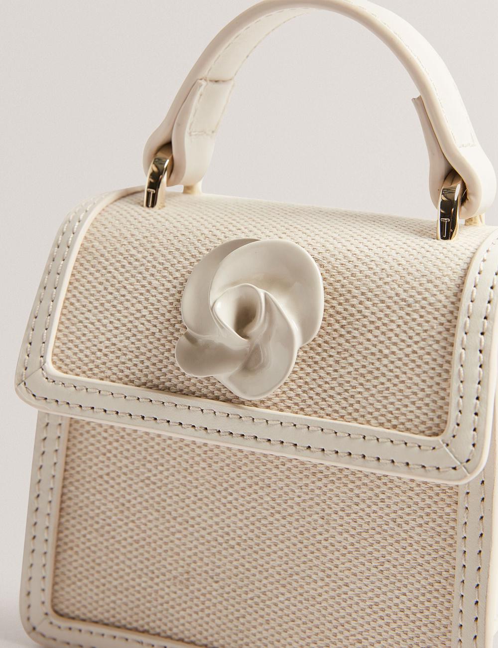 Women Ted Baker AUDOU - Rose Detail Canvas Mini Top Handle Crossbody Bags Ecru | QDFX85947