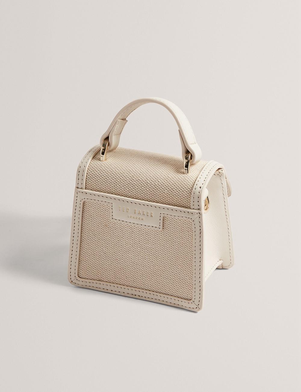 Women Ted Baker AUDOU - Rose Detail Canvas Mini Top Handle Crossbody Bags Ecru | QDFX85947
