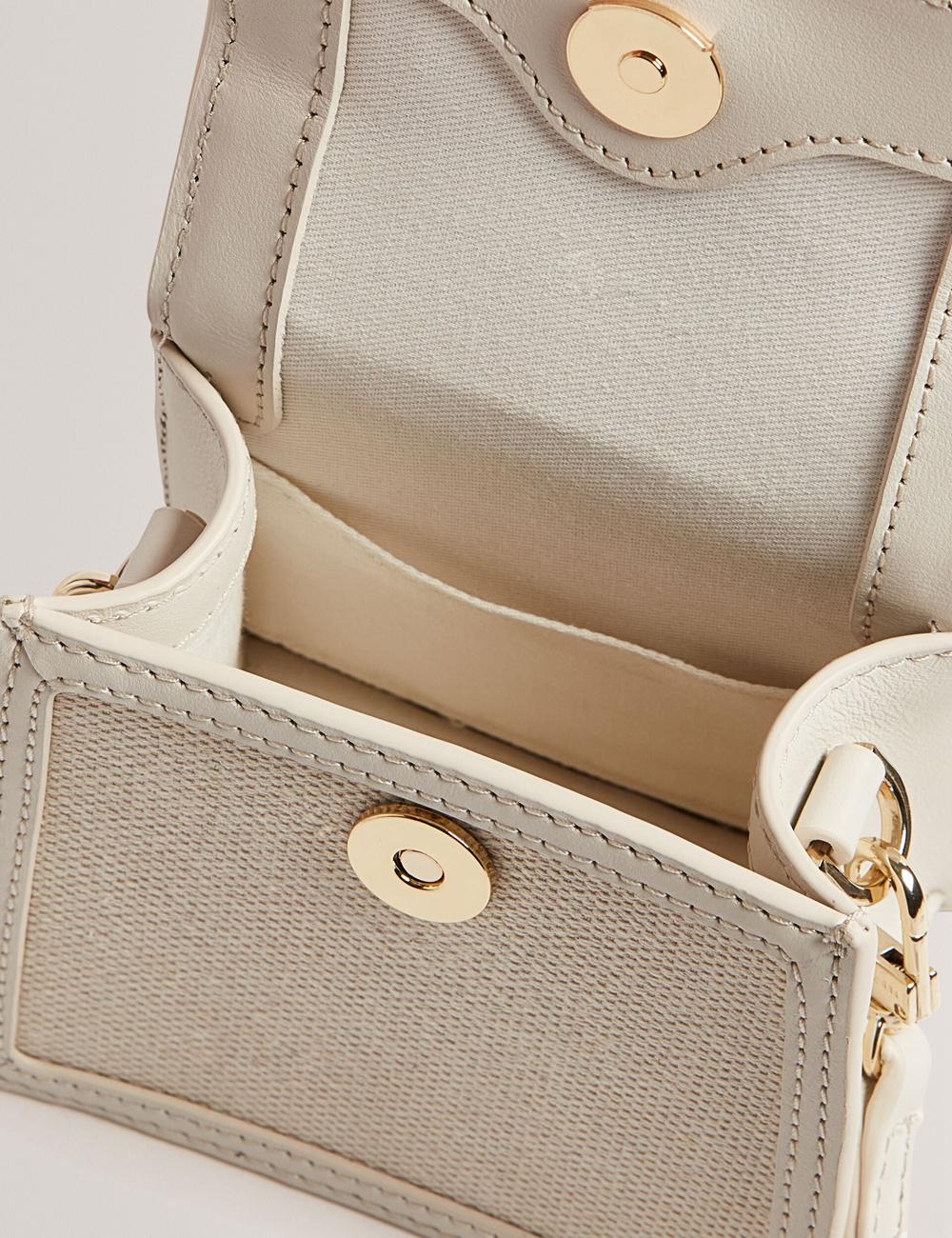 Women Ted Baker AUDOU - Rose Detail Canvas Mini Top Handle Crossbody Bags Ecru | QDFX85947