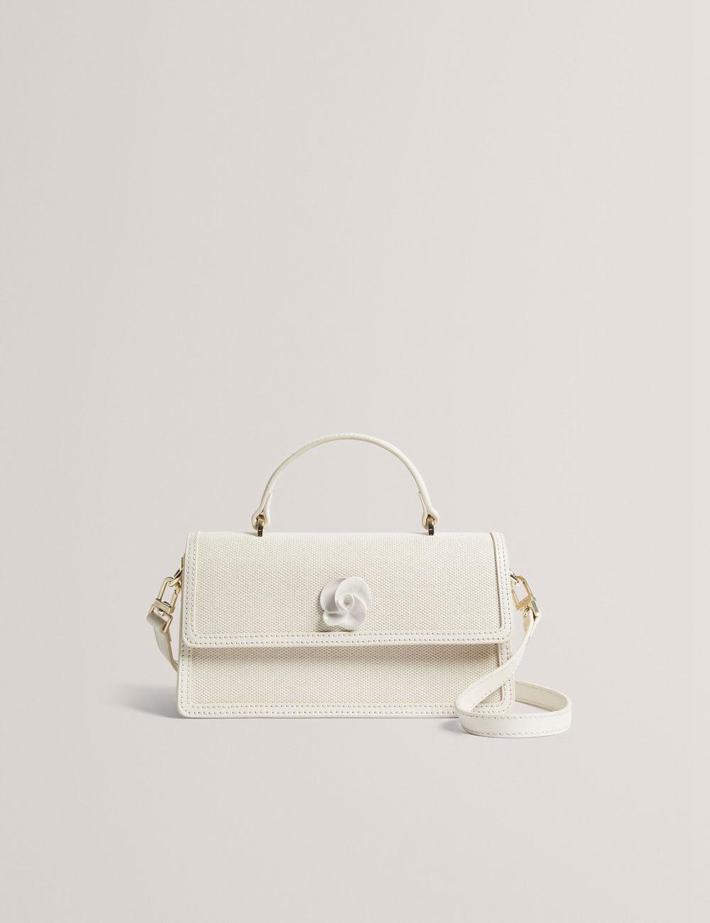 Women Ted Baker AUDRIS - Rose Detail Canvas Top Handleuette Crossbody Bags Ecru | ZBHG01536