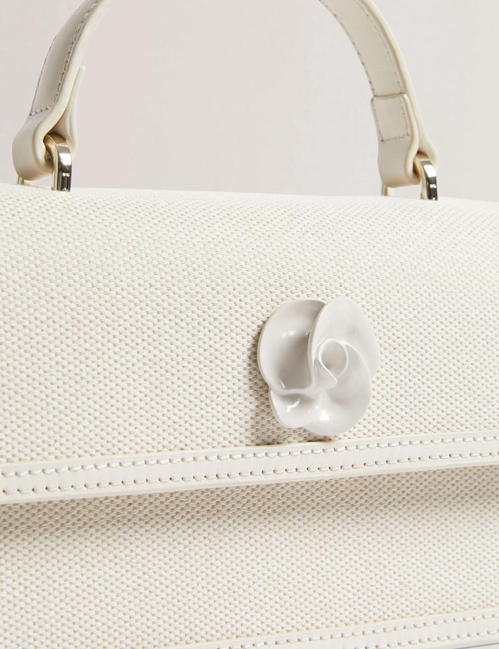 Women Ted Baker AUDRIS - Rose Detail Canvas Top Handleuette Crossbody Bags Ecru | ZBHG01536
