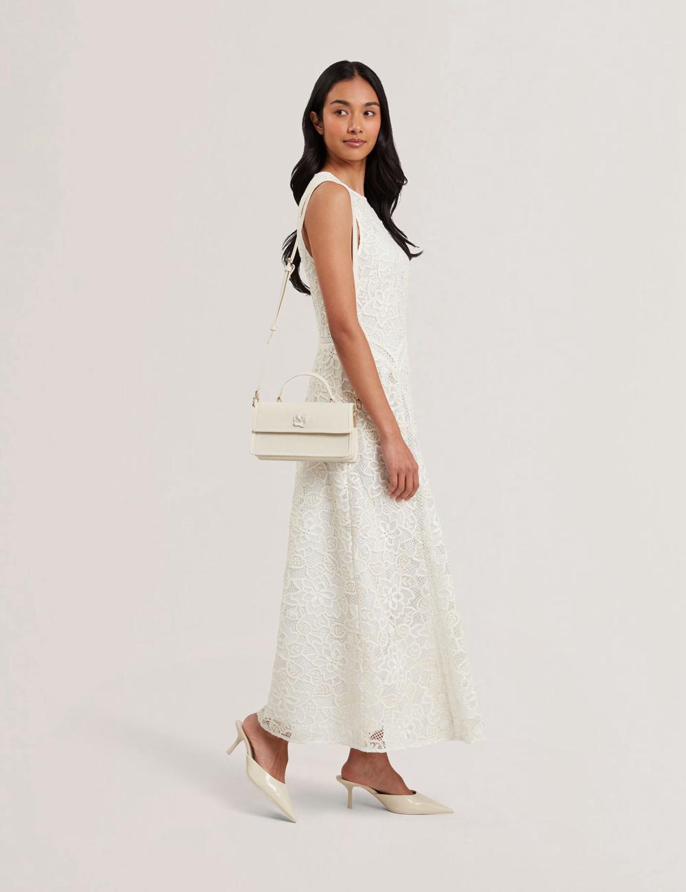 Women Ted Baker AUDRIS - Rose Detail Canvas Top Handleuette Crossbody Bags Ecru | ZBHG01536