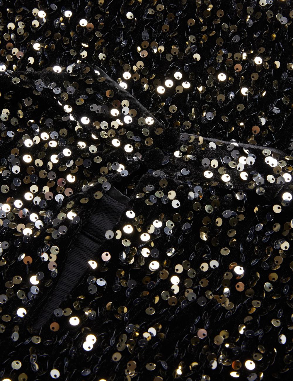 Women Ted Baker AUDRIYY - Sequin Embellished Velvet Shift Mini Dresses Black | DAYH97153