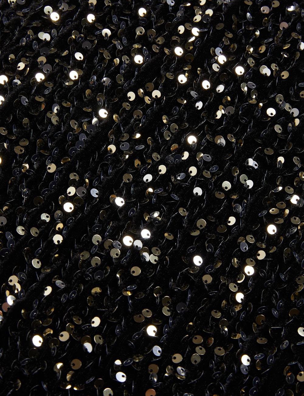 Women Ted Baker AUDRIYY - Sequin Embellished Velvet Shift Mini Dresses Black | DAYH97153