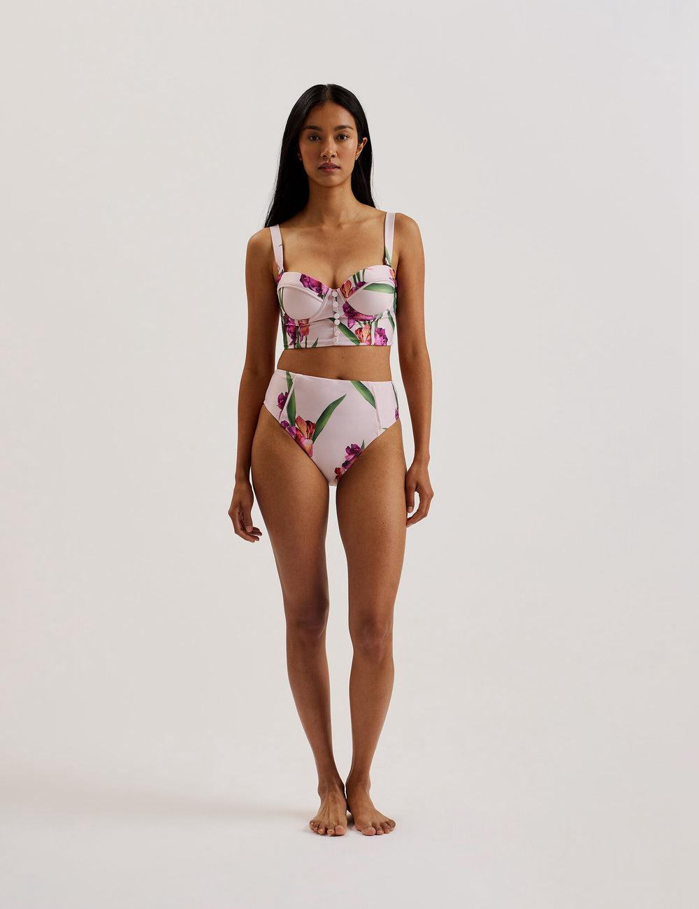 Women Ted Baker AVELEA - Floral Print High Waisted Bikini Bottoms Pink | JOEH29468