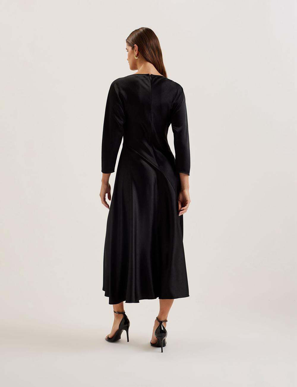 Women Ted Baker AVELLI - Satin Boat Neck A-Line Midi Dresses Black | RPBW83104
