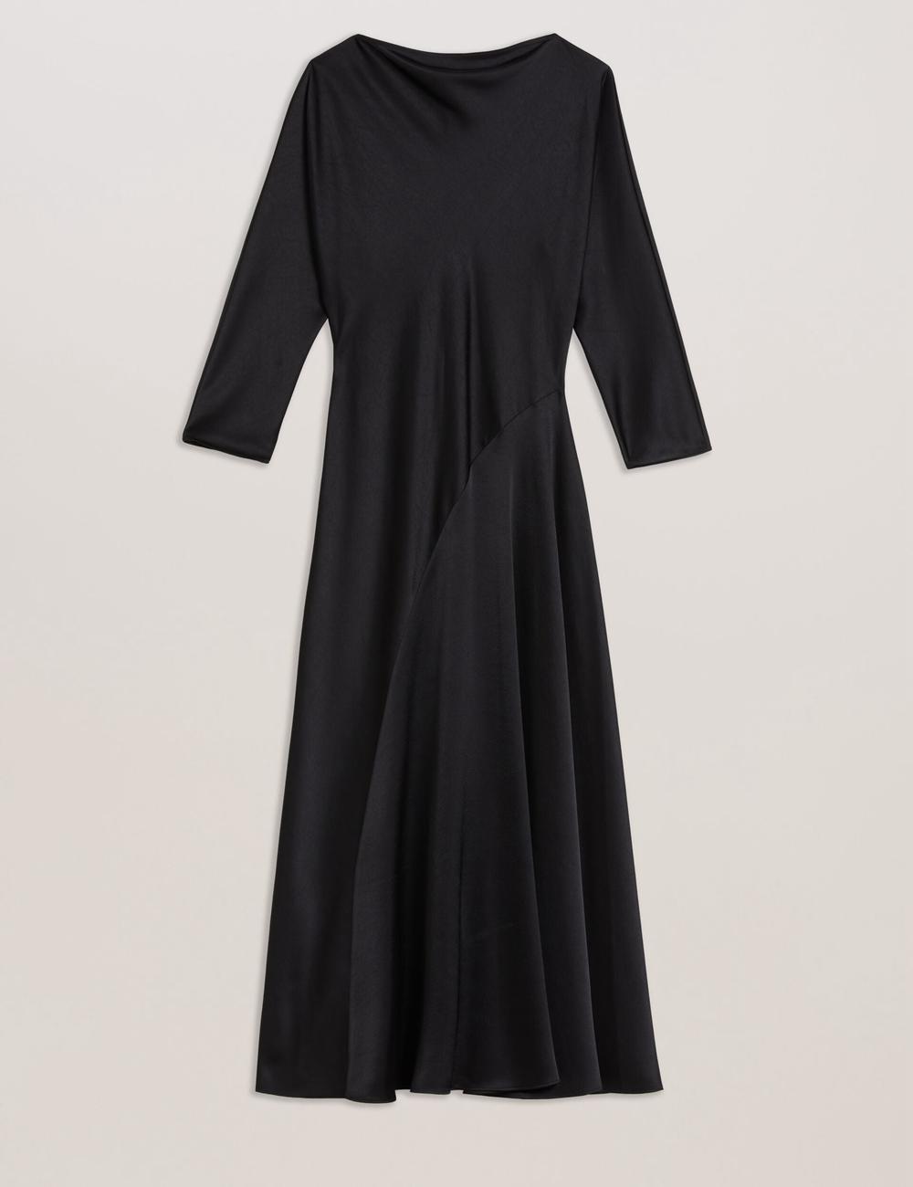 Women Ted Baker AVELLI - Satin Boat Neck A-Line Midi Dresses Black | RPBW83104