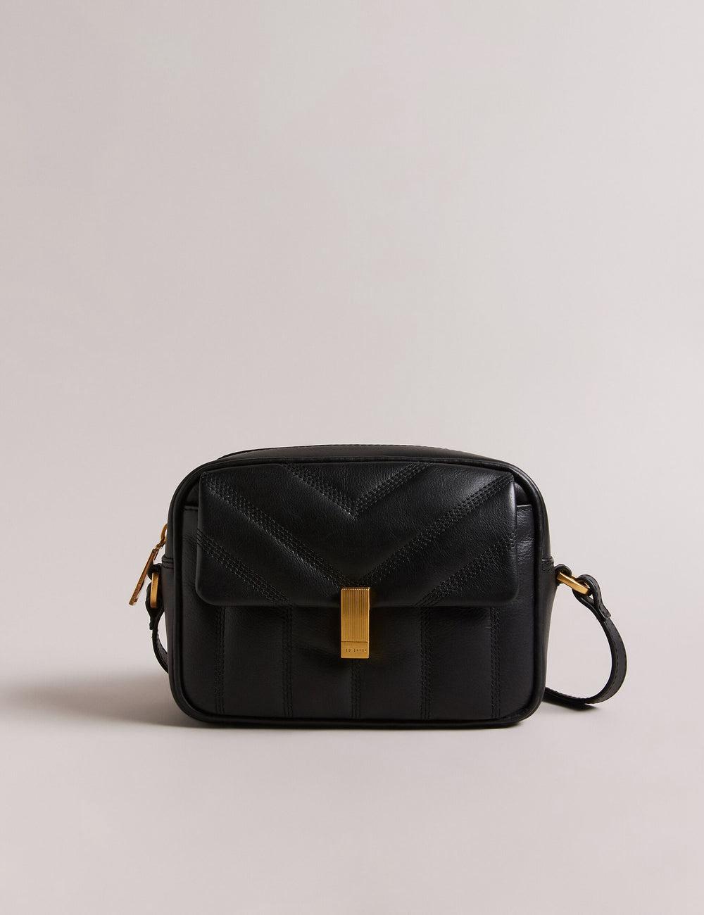 Women Ted Baker AYALILY - Quilted Leather Camera With Front Pocket Camera Bag Black | VIQY60358