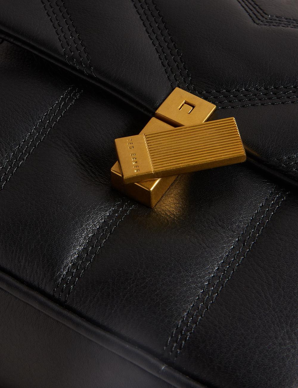 Women Ted Baker AYALILY - Quilted Leather Camera With Front Pocket Camera Bag Black | VIQY60358