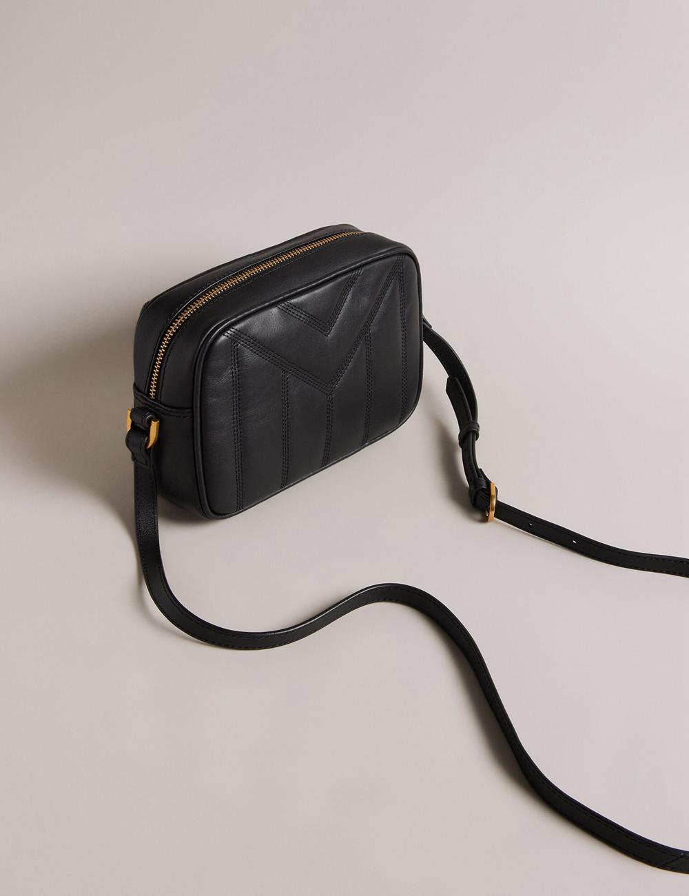 Women Ted Baker AYALILY - Quilted Leather Camera With Front Pocket Camera Bag Black | VIQY60358