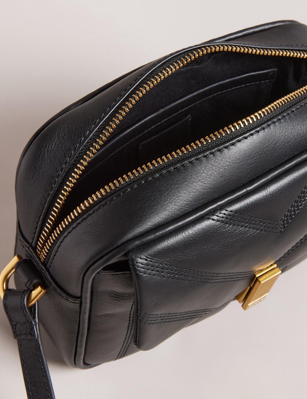 Women Ted Baker AYALILY - Quilted Leather Camera With Front Pocket Camera Bag Black | VIQY60358