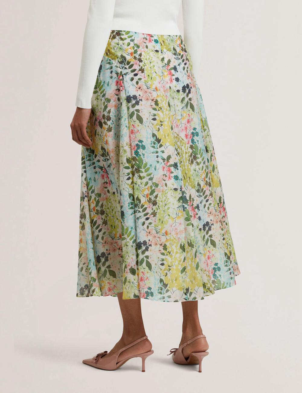 Women Ted Baker AZULLA - Floral A-Line Woven Midi Skirts Ivory | LGKW81265