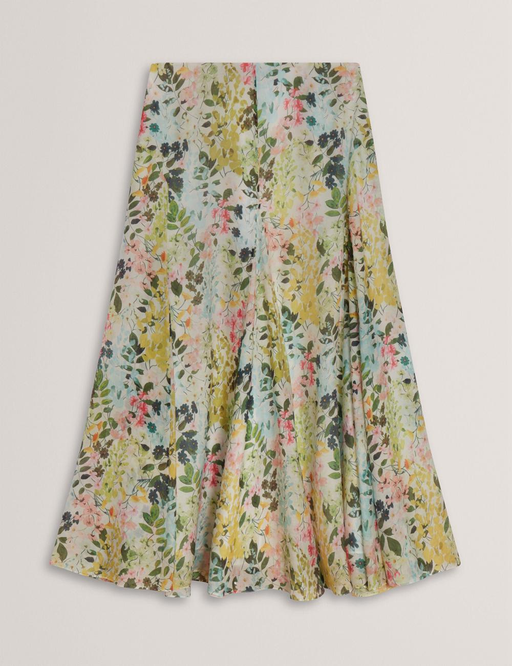 Women Ted Baker AZULLA - Floral A-Line Woven Midi Skirts Ivory | LGKW81265