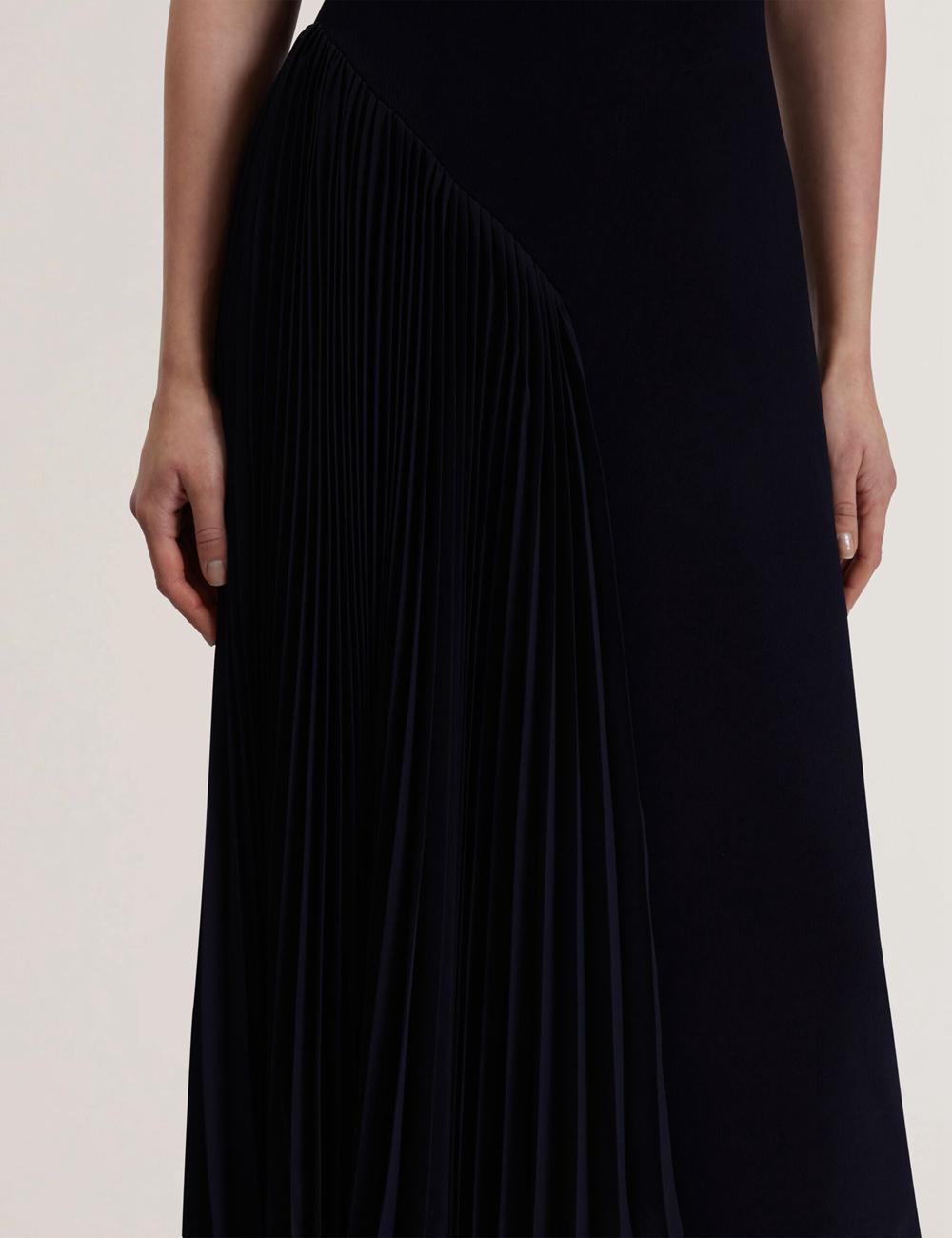 Women Ted Baker AZZINA - Pleated Panel Sleeveless Knitted Midi Dresses Navy | ONZA15273