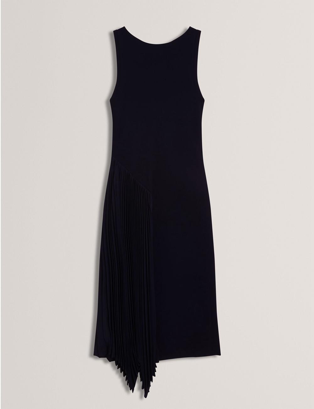 Women Ted Baker AZZINA - Pleated Panel Sleeveless Knitted Midi Dresses Navy | ONZA15273