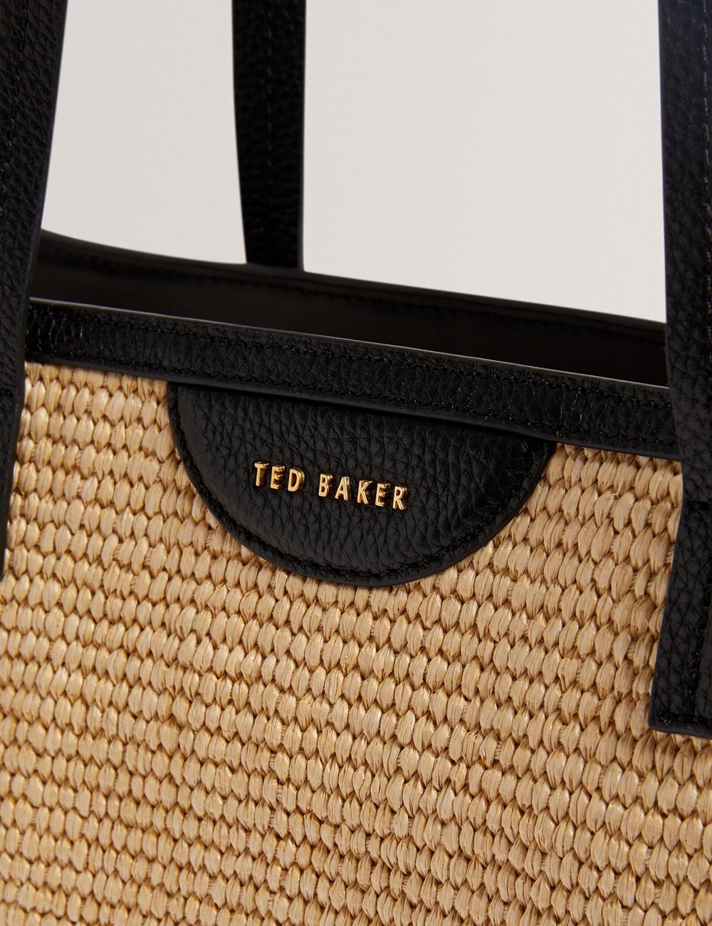 Women Ted Baker BARNI - Faux Raffia Leather Trim Large Shopper Shopper Bags Black | ICEG89147