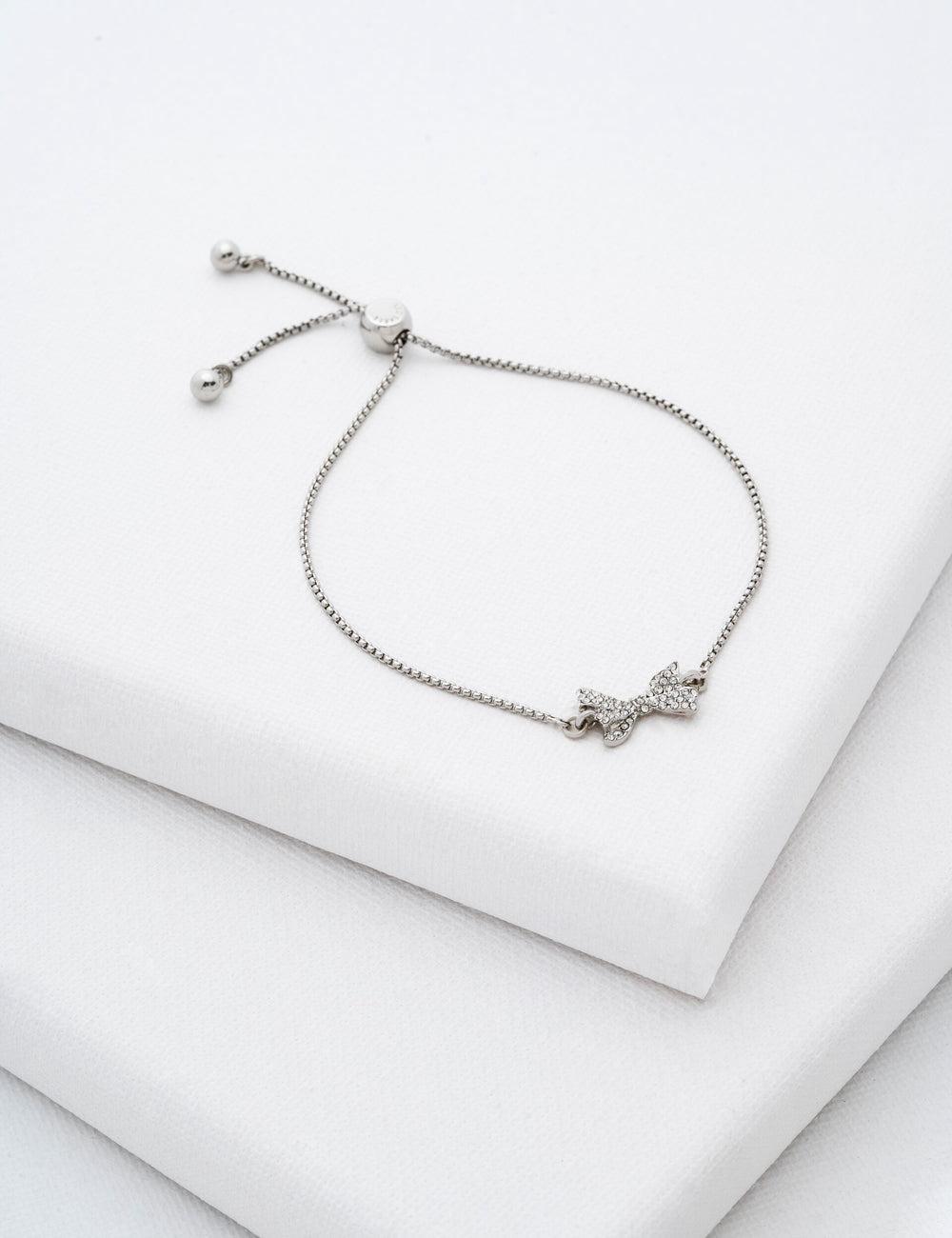 Women Ted Baker BARSET - Crystal Bow Adjustable Bracelets Silver | JADS07981