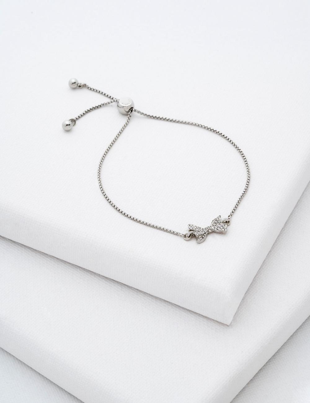Women Ted Baker BARSET - Crystal Bow Adjustable Bracelets Silver | JADS07981