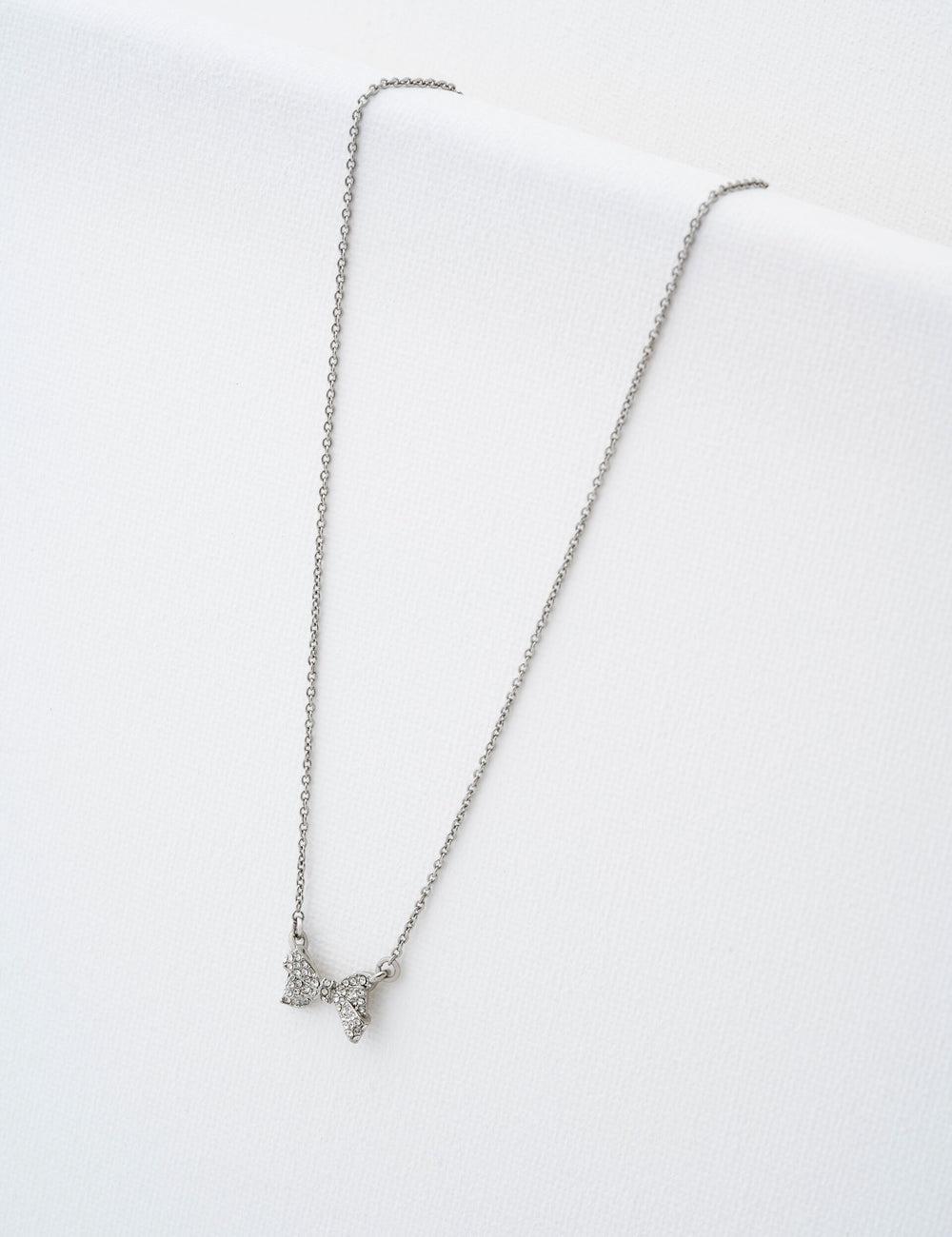 Women Ted Baker BARSIE - Crystal Bow Pendant Necklaces Silver | JSQZ21697