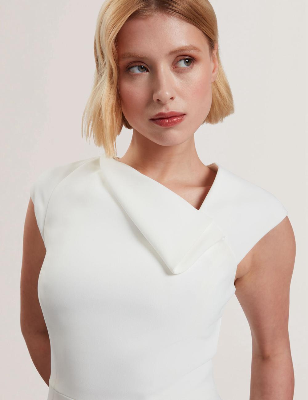 Women Ted Baker BAYREE - Folded Neckline Pencil Midi Dresses White | VLUI47293
