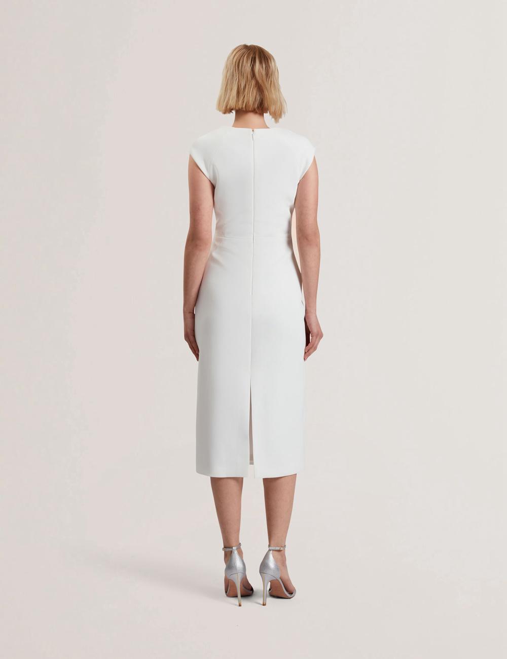 Women Ted Baker BAYREE - Folded Neckline Pencil Midi Dresses White | VLUI47293