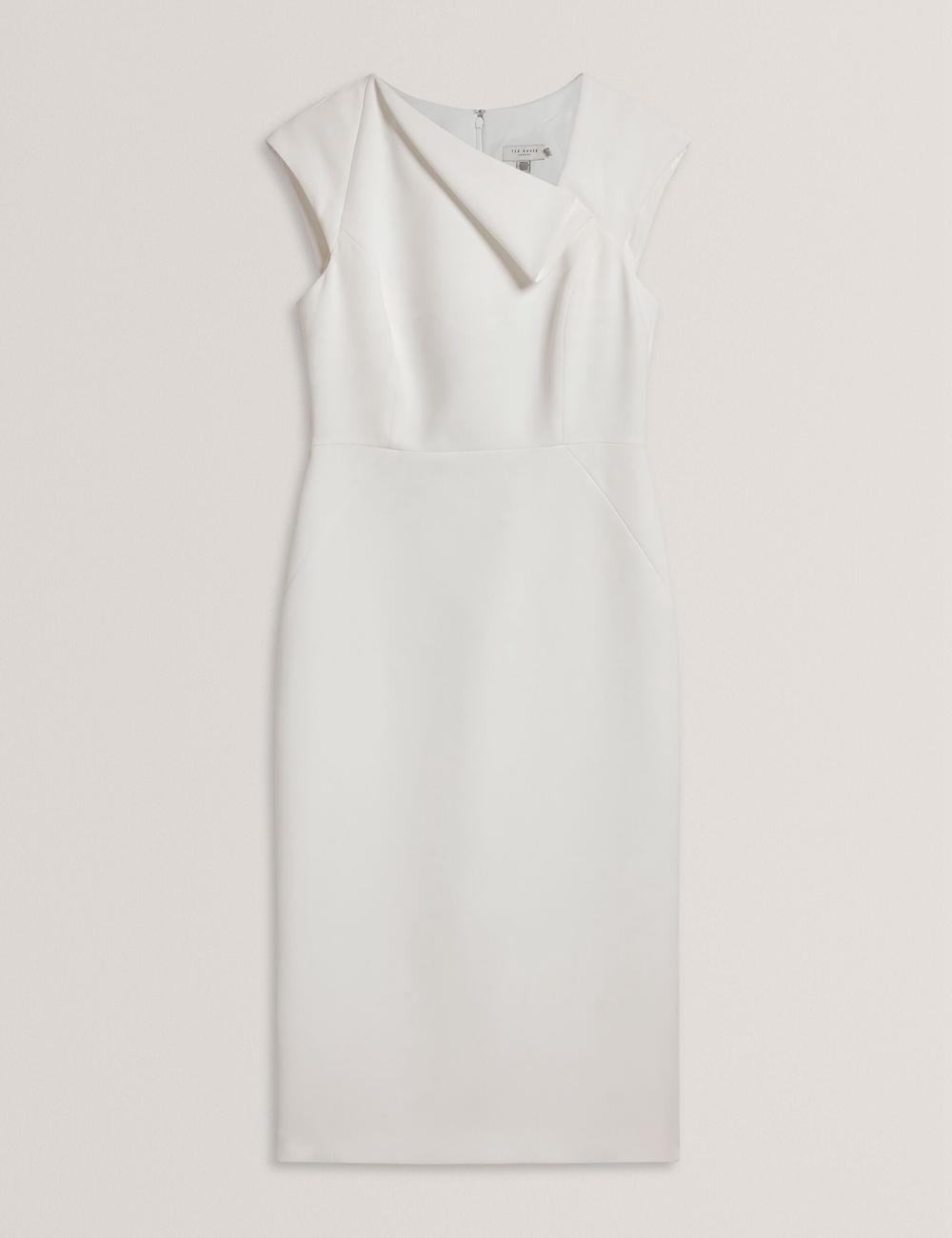 Women Ted Baker BAYREE - Folded Neckline Pencil Midi Dresses White | VLUI47293