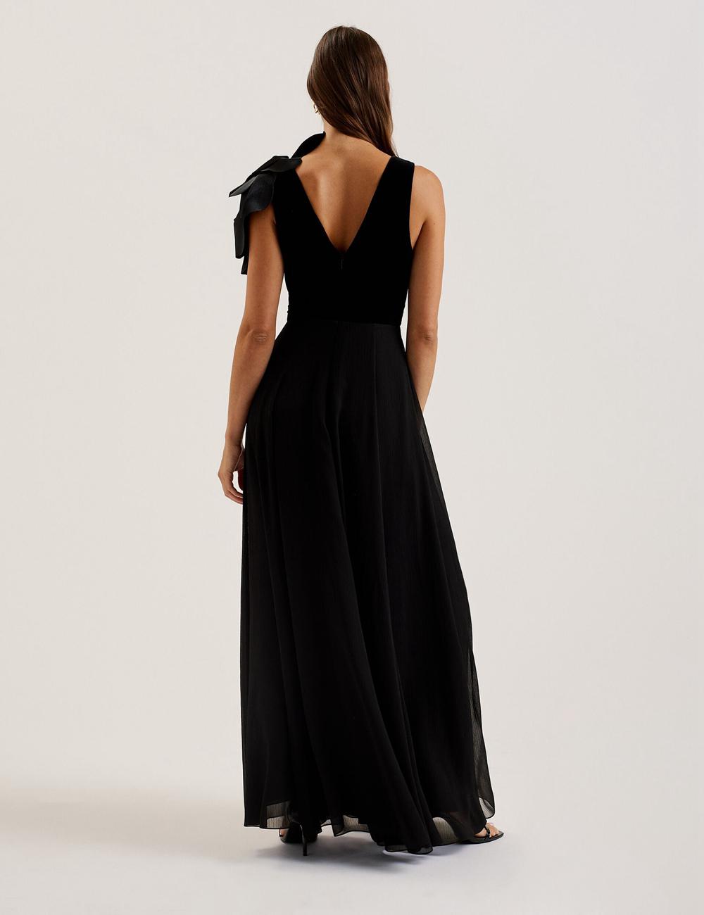 Women Ted Baker BEIRA - Corsage Plunge Neck Sleeveless Maxi Dresses Black | OJAU37514