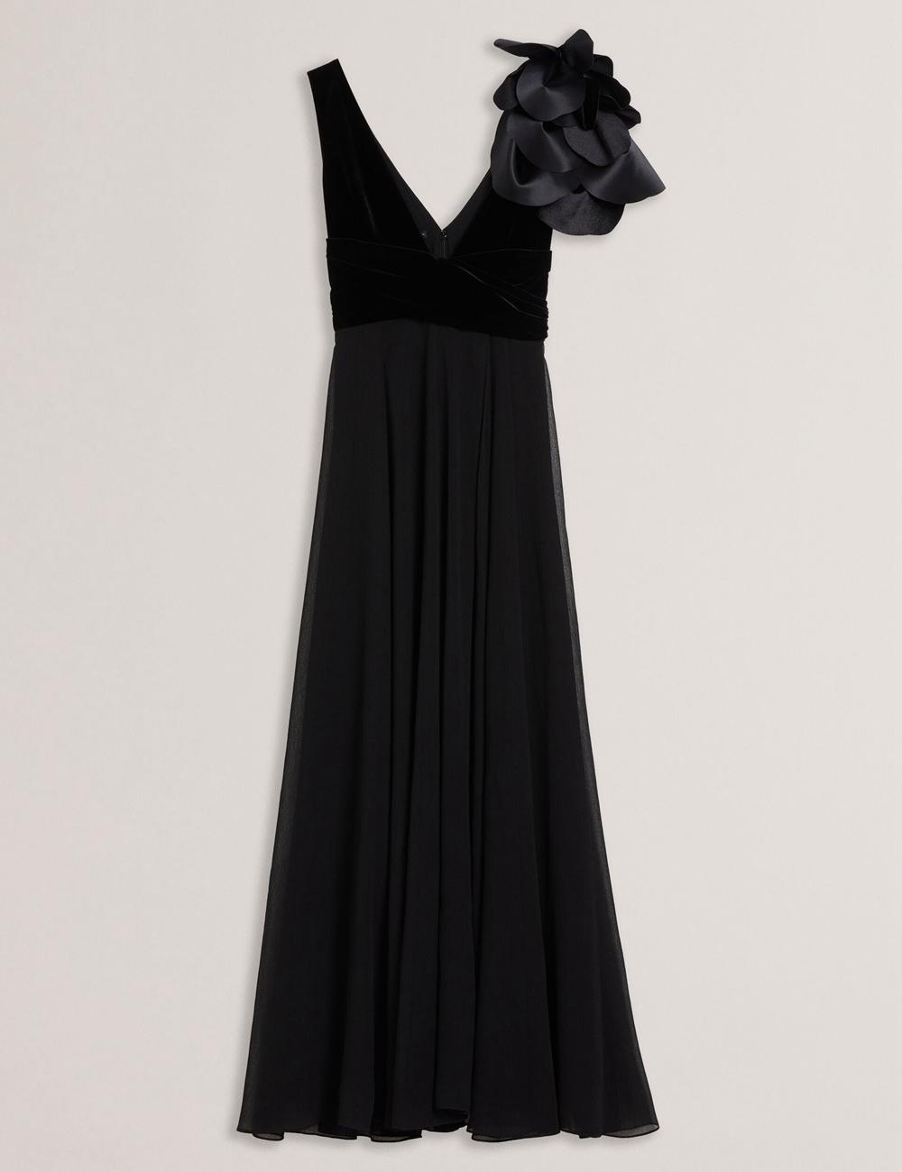 Women Ted Baker BEIRA - Corsage Plunge Neck Sleeveless Maxi Dresses Black | OJAU37514