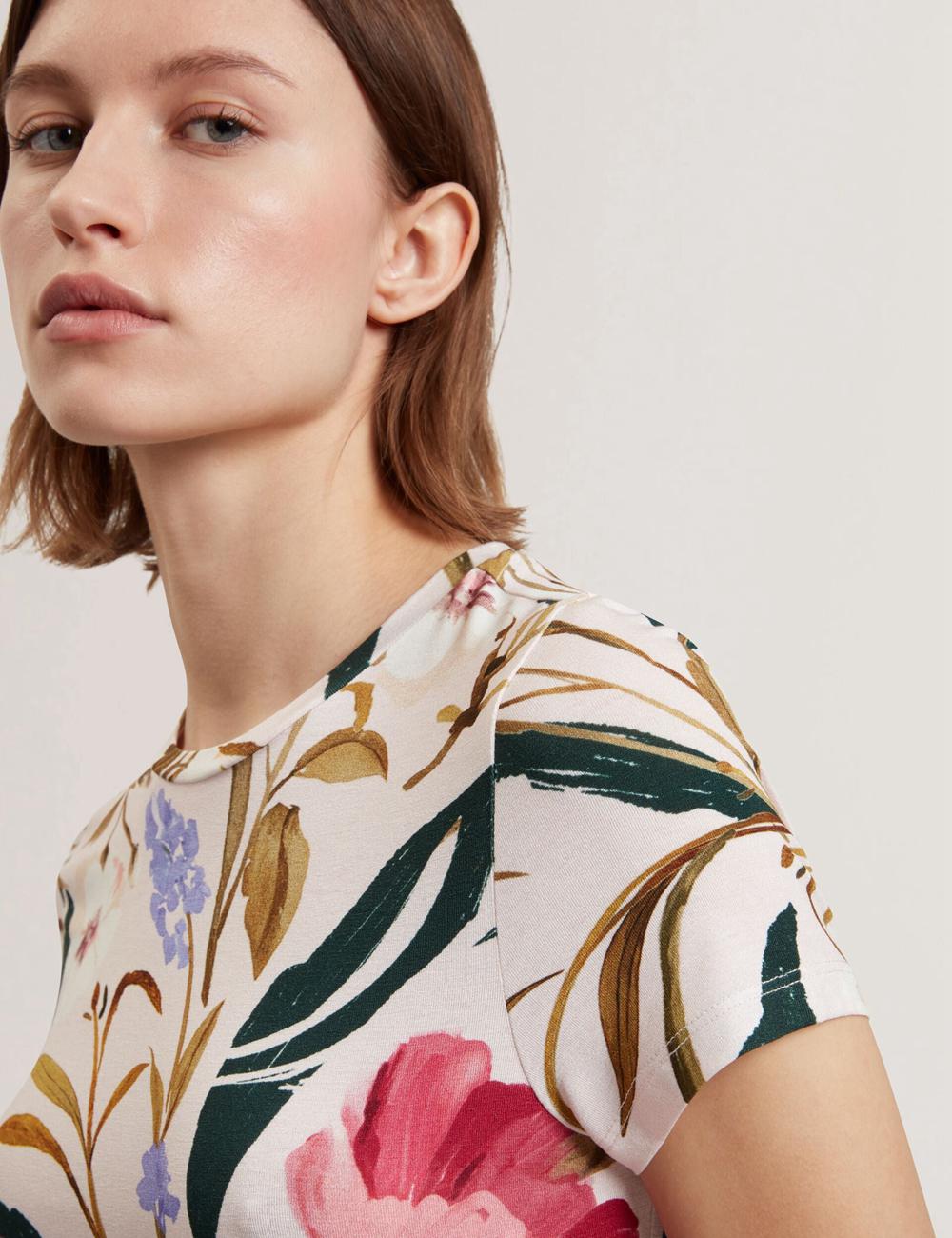 Women Ted Baker BELLIEA - Painted Floral Print Slim Fit T-Shirts Pink | SRUF41576