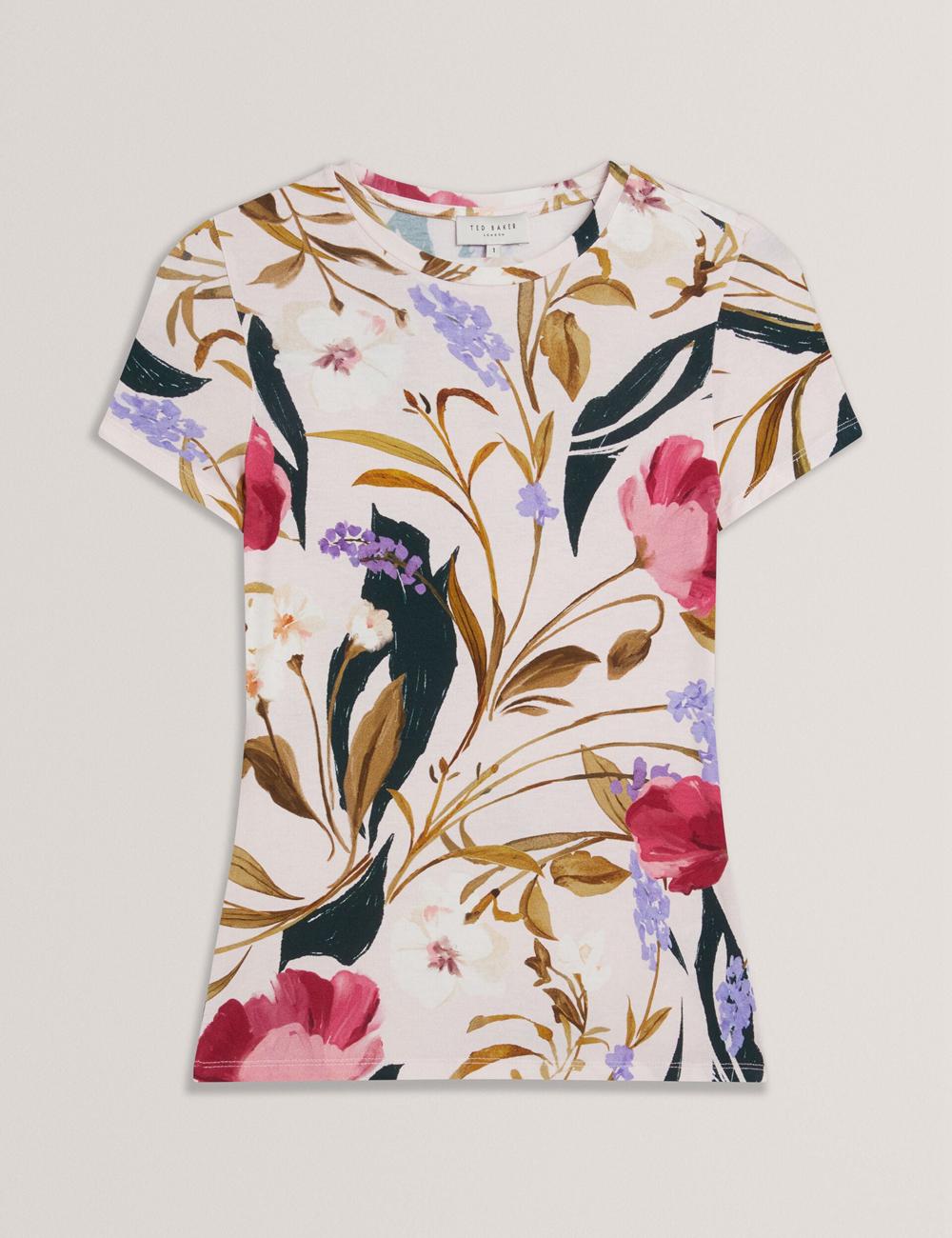 Women Ted Baker BELLIEA - Painted Floral Print Slim Fit T-Shirts Pink | SRUF41576
