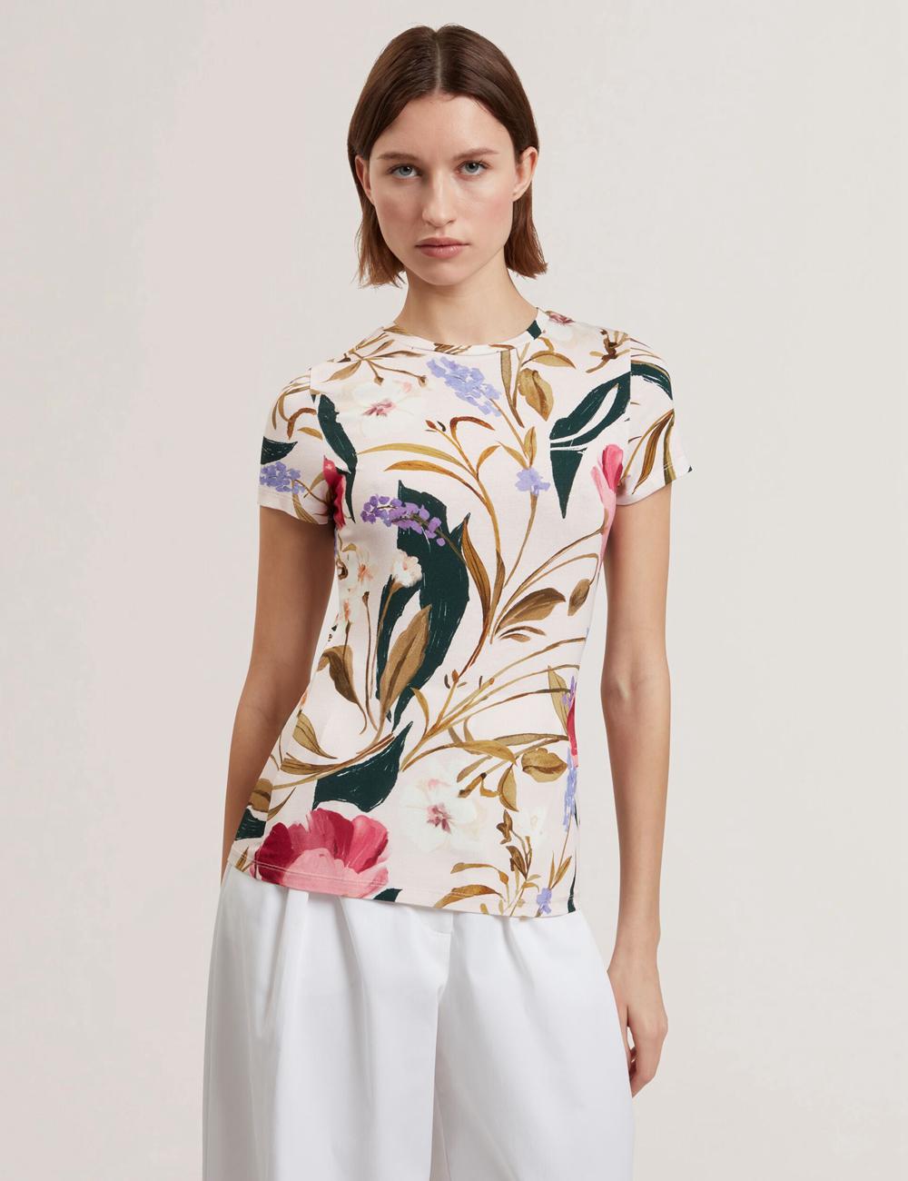 Women Ted Baker BELLIEA - Painted Floral Print Slim Fit T-Shirts Pink | SRUF41576