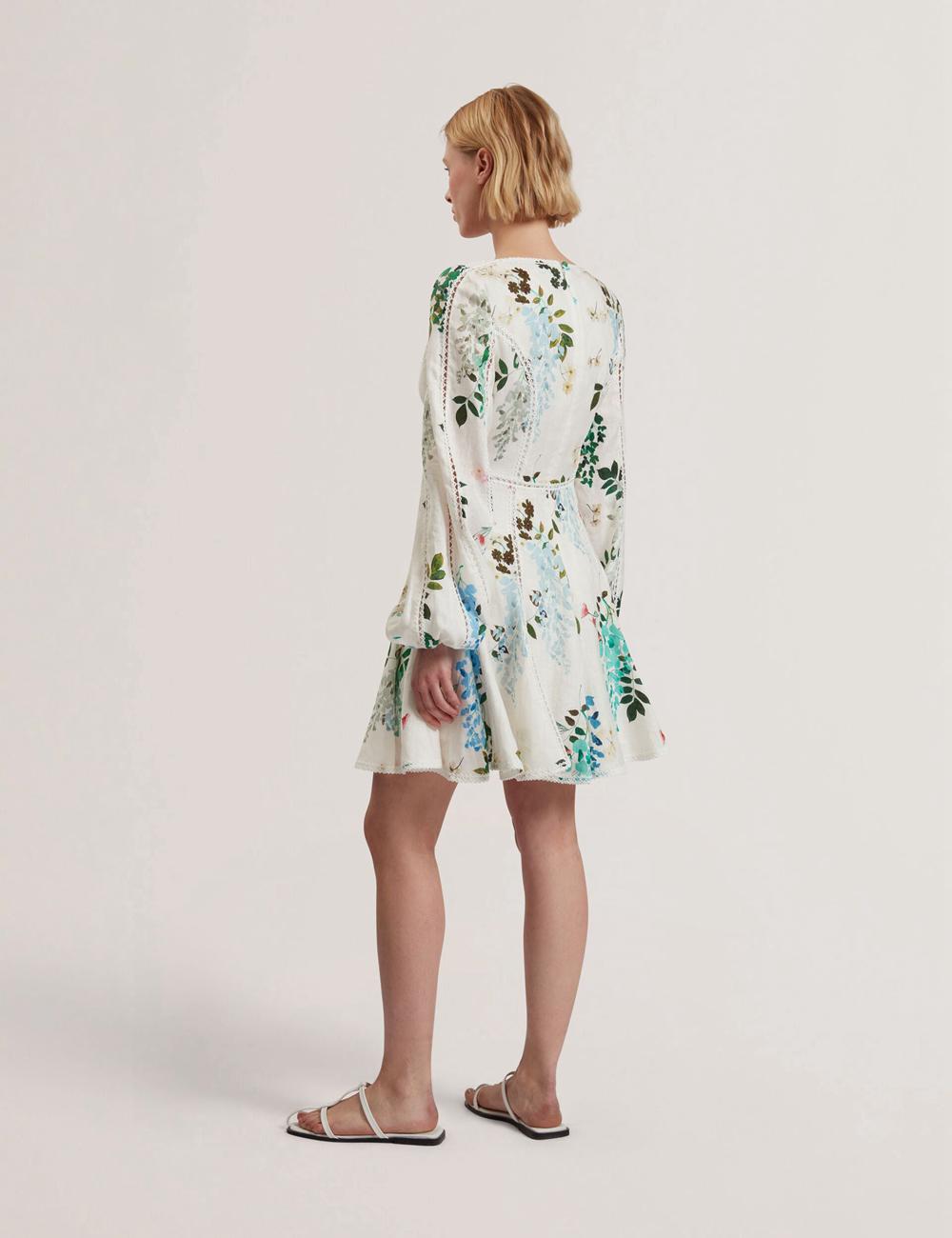 Women Ted Baker BELVIDA - Floral Crochet Trim Linen Mini Dresses White | ZITR30976
