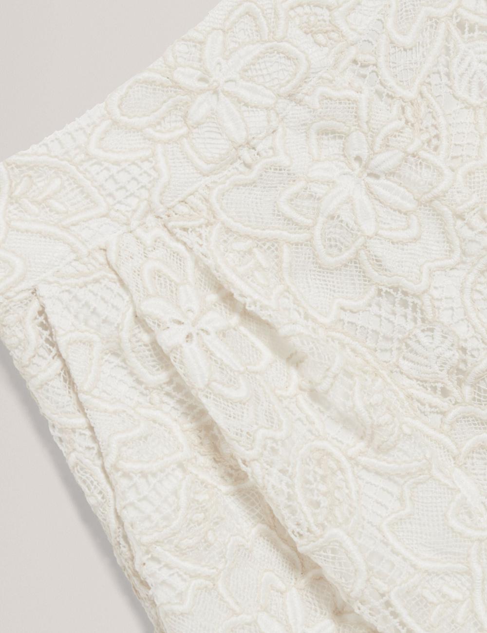 Women Ted Baker BOWIA - Lace High Waisted Tailored Shorts Ivory | FBVU40358