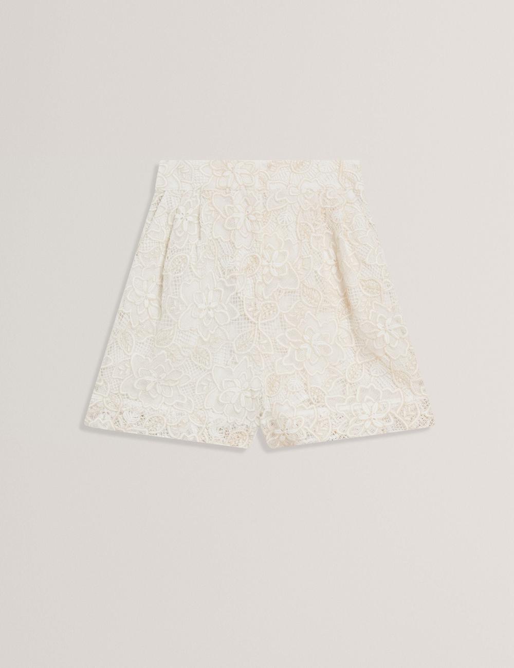 Women Ted Baker BOWIA - Lace High Waisted Tailored Shorts Ivory | FBVU40358