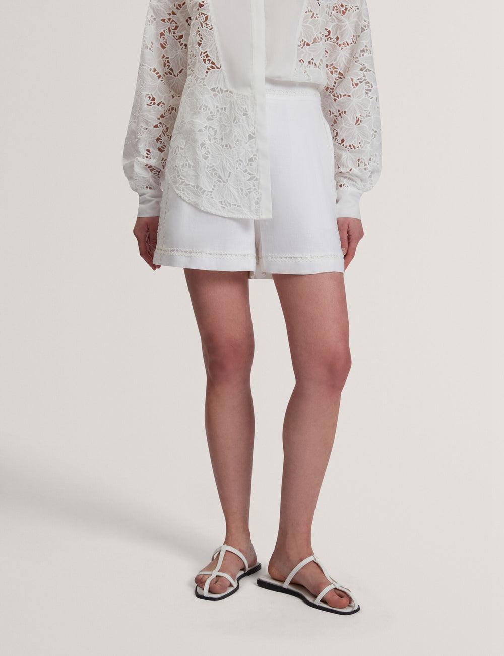 Women Ted Baker BUCCIA - Crochet Trim High Waisted Linen Shorts White | BYXR31594