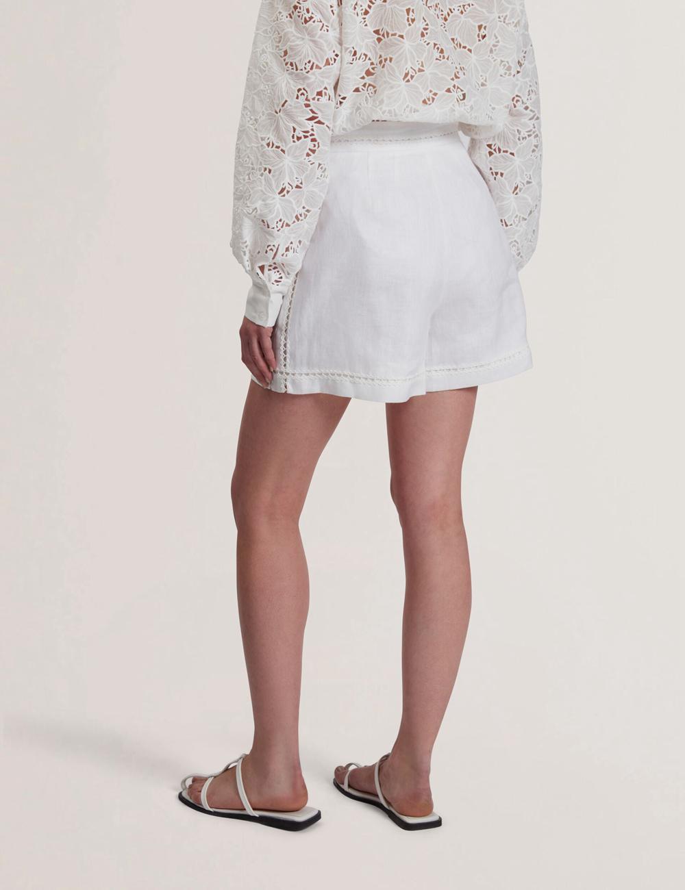 Women Ted Baker BUCCIA - Crochet Trim High Waisted Linen Shorts White | BYXR31594
