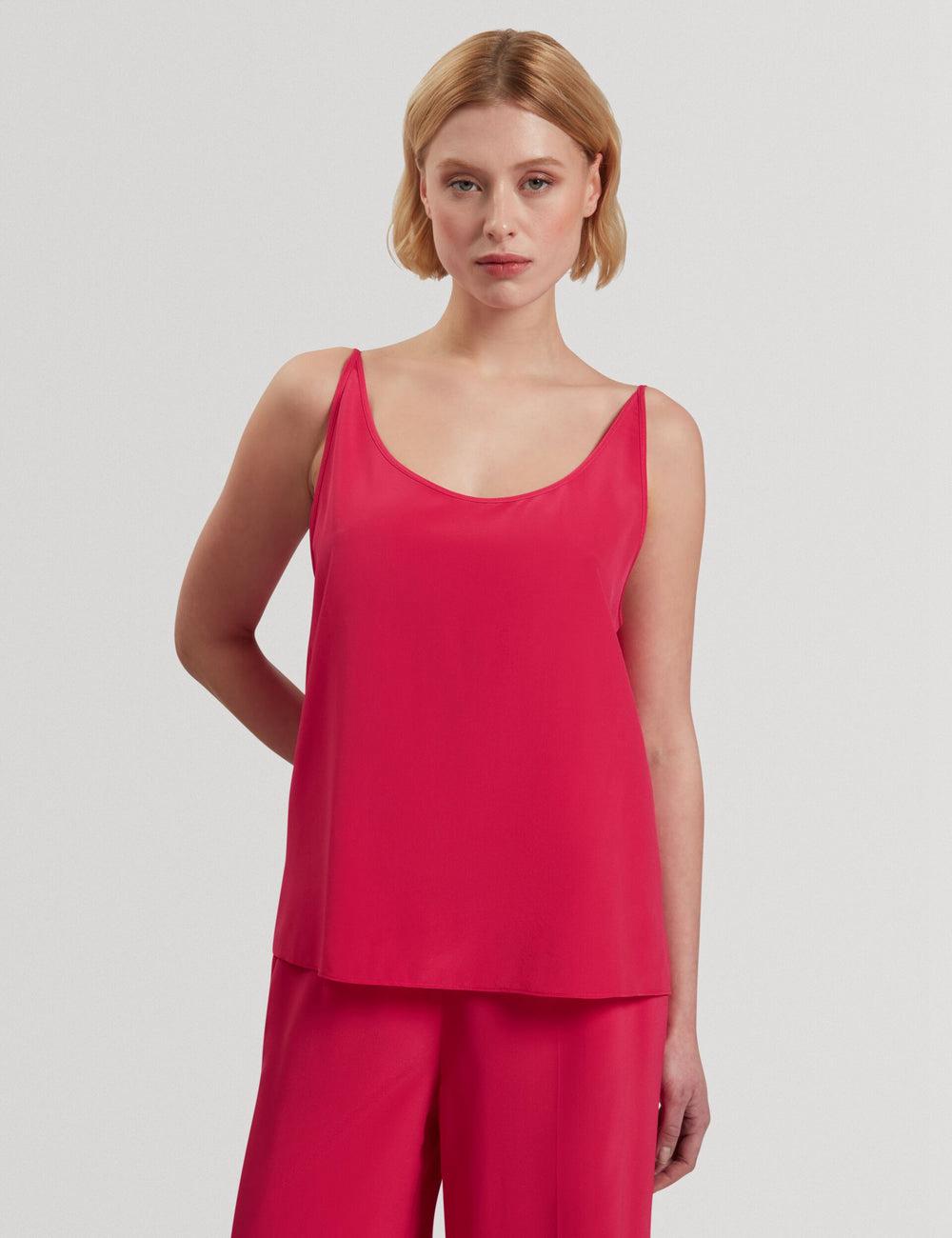 Women Ted Baker CADASA - Pure Silk Scoop Neck Cami Tops Fuchsia | BTCE39048