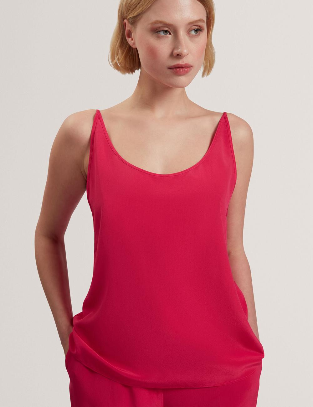 Women Ted Baker CADASA - Pure Silk Scoop Neck Cami Tops Fuchsia | BTCE39048