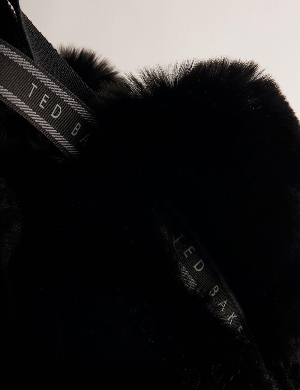 Women Ted Baker CADENCE - Faux Fur Webbing Strap Shopper Shopper Bags Black | GIQV10367
