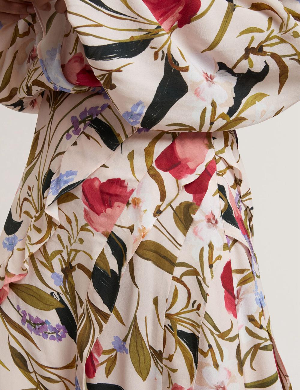 Women Ted Baker CANDICI - Floral Print Frill Trim With Split Midi Skirts Pink | QLSH41782