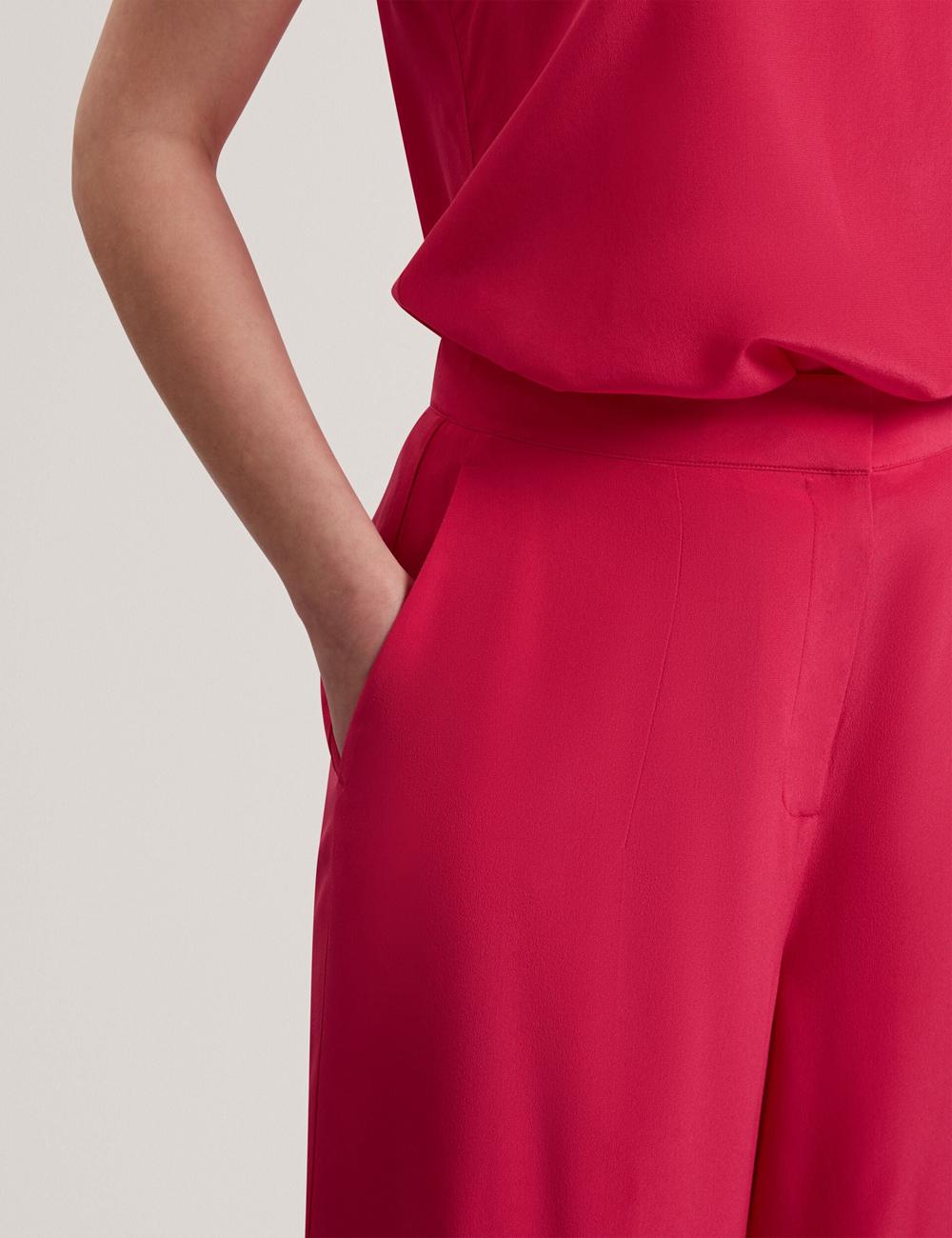 Women Ted Baker CARLOET - Silk Wide Leg Tailored Trousers Fuchsia | LSNZ78659
