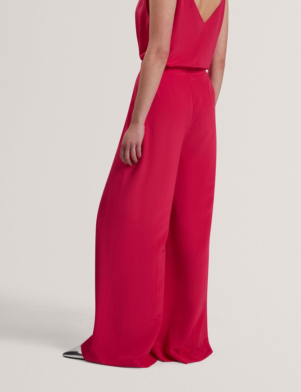 Women Ted Baker CARLOET - Silk Wide Leg Tailored Trousers Fuchsia | LSNZ78659