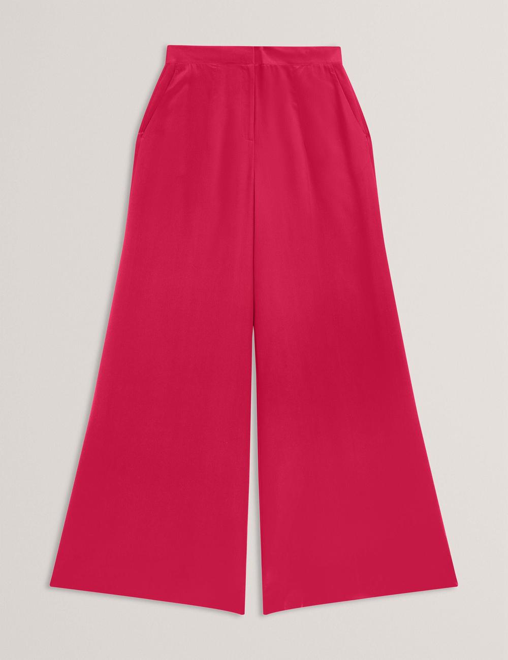 Women Ted Baker CARLOET - Silk Wide Leg Tailored Trousers Fuchsia | LSNZ78659